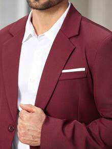 Manfinity Bizformal 商务休闲修身精致酒红色男士西装套装 - 酒紅色 - 查看 4