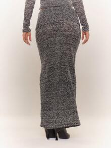 MUSERA Foldover Waist Knit Maxi Skirt Only Cute Classy Casual Sexy Going Out Elegant Toffee Summer - Black - View 4