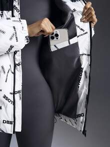 Powerista Women's Thermal Lined Letter Patchwork Sports Jacket, Autumn/Winter - Black and White - View 5