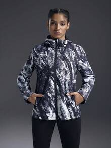 Powerista Women's Casual Thick Printed Sports Jacket, Suitable For Autumn/Winter - Black and White - View 3