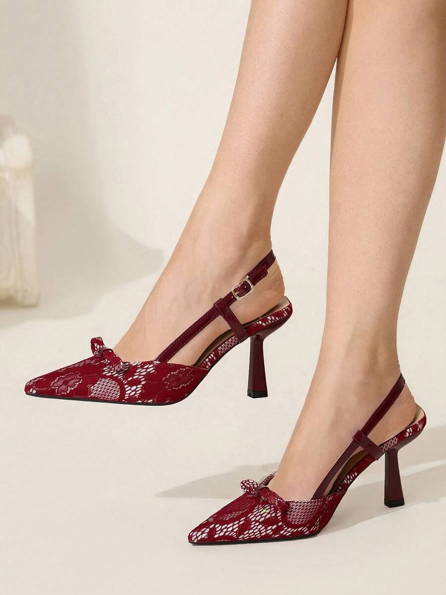 CUCCOO HITCHD Giày cao gót mũi nhọn thời trang tối giản cho nữ khi đi làm và thường ngày - Màu Đỏ Sâu - Xem 1