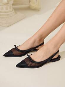 CUCCOO CHICEST 女士时尚优雅通勤平底鞋，网纱蝴蝶结装饰 - 黑色 - 查看 6