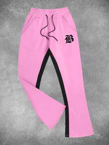 Manfinity EMRG Men's Letter Print Drawstring Waist Pocket Casual Flare Sweatpants Pink Streetwear Mens 2 Piece Outfits Pink Pink Sweatpants Men Pink Zip Up Men Pink Sweats - Multicolor - View 3