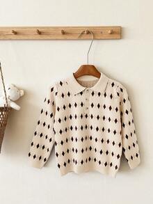 Blossori Young Boys Loose Fit Floral Knit Polo Neck Sweaters, Autumn/Winter - Apricot - View 3