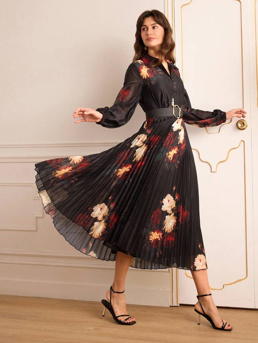 Lilora 女士休闲长袖收腰长连衣裙