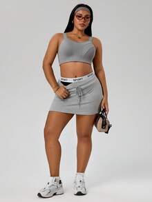 Rhythm Era Áo ngực thể thao cỡ lớn có cúp ngực nhúng, nâng đỡ cao, dây đeo có thể điều chỉnh, màu xám thạch nam - Xám - Xem 6