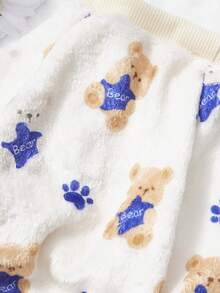 PETSIN 1件蓝色小狗脚印和泰迪熊印花宠物连体衣 白色秋冬法兰绒保暖舒适宠物保暖服 - 彩色 - 查看 7