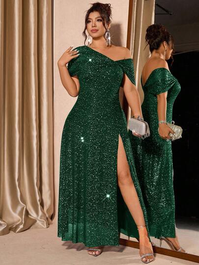 Cravure Vestido con hombros de malla con lámina metálica de nueva moda para mujer de talla grande