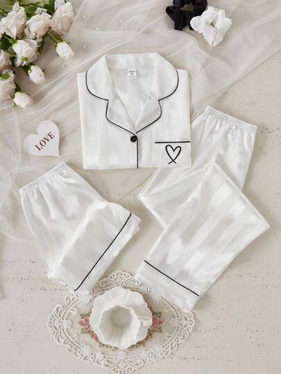 Genkimix Kids 3件套女童西瓜条纹短袖开衫、短裤和长裤休闲家居服套装