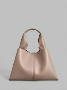 Ontre Túi xách nữ bằng da PU màu trơn, thời trang hàng ngày. - Nâu đậm - Xem 6