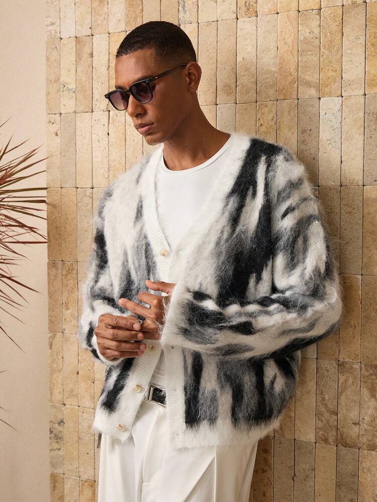 AKNOTIC Men's Jacquard Cardigan - Single-Breasted - Casual & Versatile - Suitable For Autumn/Winter