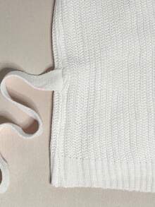 FavEase 女士纯色时尚百搭十字交叉系带开衫，秋冬款 - 白色 - 查看 4