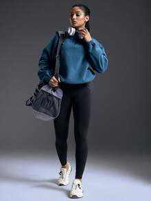 Powerista 女士插肩袖拉链半开襟保暖加厚卫衣，秋冬蓝色运动服 - 藍色 - 查看 3