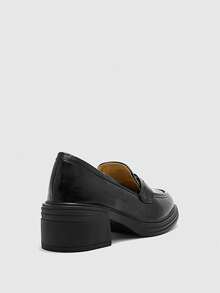 CUCCOO BIZCHIC 1双女士套脚圆头粗跟乐福鞋，黑色，PU材质，适合派对、日常穿着、晚礼服，增高显腿长 - 黑色 - 查看 6