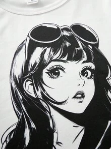 SHEIN Explorewe Tween Girl Cartoon Print Crew Neck T-Shirt And Loose Pants 2 Pieces Set - White - View 6