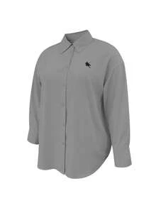 Resyla Plus Size Solid Color Long Sleeve Casual Shirt, Autumn - Grey - View 5