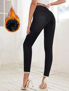 Selenza Quần Jeans Denim Ôm Dáng Túi Trước Có Nút Cho Nữ, Thường Ngày, Đa Năng - Rửa tối - Xem 2