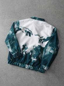 PAVTROS 男士时尚扎染印花夹克，秋季款 - 綠色 - 查看 4