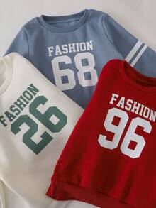 THE HAPPY LOOK 6 Stücke/Set Kleine Jungen Buchstaben Grafik Weicher Strick Rundhals Langarm Pullover & Hose mit Elastikbund