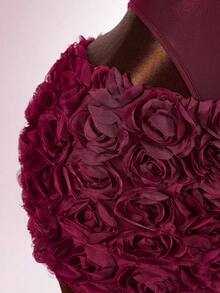 Y2K Amplova 2pcs Women's Sexy Avant-Garde Date Night Outfit, Twist Knot Butterfly Bust Waist Sheer Jumpsuit, Floral Print Skirt Slaydiva Dress Mini Dress Night Club Dress Sexy Birthday Dress - Burgundy - View 6