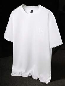 Manfinity Homme Camiseta Básica Masculina de Gola Careca de Manga Curta com Bordado, Camiseta Bordada de Uso Casual Diário para Homens - Branco - Visão 6