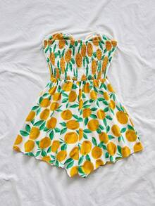 Soleia Fruit Pattern Vacation Outfits For Women Beach Outfits For Women Women's Vacation Spring/Summer Carnival Cruise Resort Blue Watercolor Silhouette Print Twist Front Backless Romper, Loose Fit, Suitable For Party, Date, Valentine's Day, Layering - Multicolor - View 2