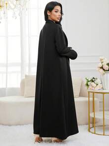Al Najma Elegant Lapel Contrast Cuff Metal Button Cardigan Abayas - Black - View 6