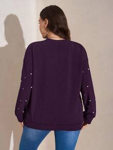 SHEIN LUNE Felpa girocollo casual con decorazione borchiata, taglia comoda, adatta per autunno/inverno - Viola - Visualizzare 2