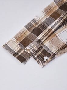 SHEIN ChillGRL 2 件套青少年女孩 ME 宽松休闲格子翻领长衬衫 + 时尚吊带连体裤套装，适合日常、通勤、休闲、度假、与朋友聚会、街拍 - 棕色 - 查看 6