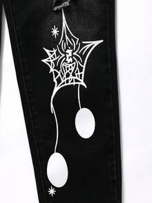 Coolqubz 青少年男孩帅气破烂个性图案印花休闲街头服饰百搭趣味风黑色牛仔裤