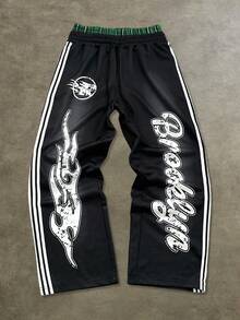 Manfinity EMRG Men's Letter Flame Print Elastic Waist Loose Casual Sweatpants