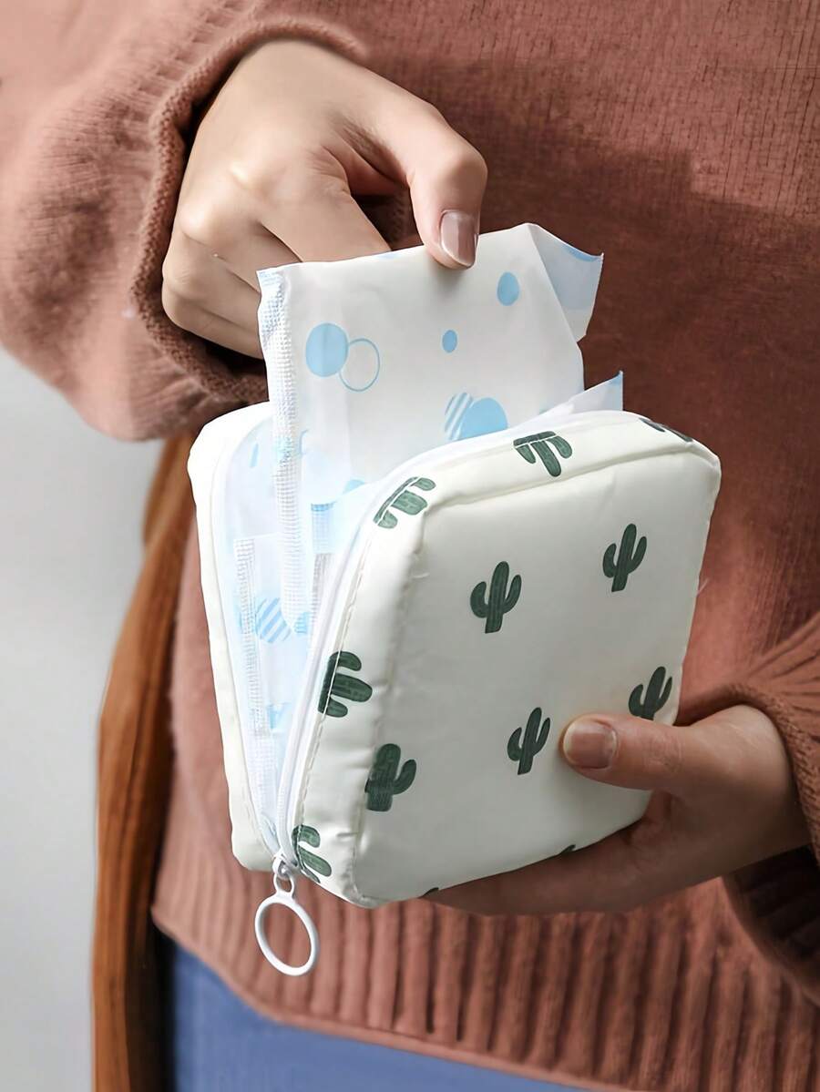 1 Cute Cartoon Multi-Purpose Waterproof Storage Bag - Large Capacity Sanitary Napkin Storage Bag, Cosmetic Storage Bag, Travel Essentials Bag, Wallet, Stationery Storage Bag (Pattern Printing Position Not Fixed), Bohemian Style - Multicolor - View 1