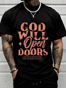 Manfinity LEGND 男士时尚针织图案圆领短袖T恤 - 黑色 - 查看 1