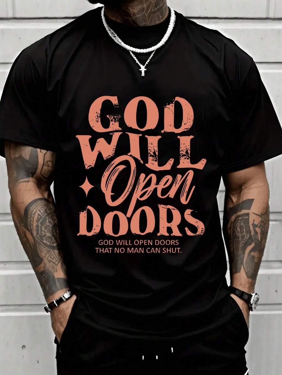 Manfinity LEGND 男士时尚针织图案圆领短袖T恤 - 黑色 - 查看 1