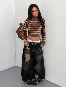 StreetHx Maglione a collo alto a righe Dulcita, maglione casual invernale da donna - Castano - Visualizzare 2