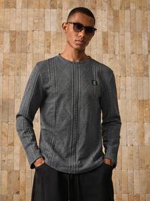 Manfinity NXTstreet 针织休闲圆领百搭日常灰色长袖T恤 - 深灰色 - 查看 5