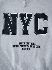 SHEIN ChillGRL Streecool 儿童/少女圆领半拉链插肩宽松休闲字母印花长袖卫衣和修身长裤两件套，适合春秋季休闲街头穿搭。