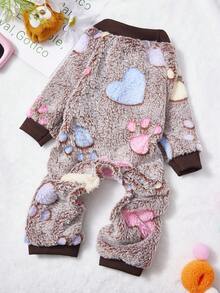 PETSIN 1 Piece Of Colorful Puppy Footprint Printed Pet Jumpsuit, Autumn And Winter Flannel Warm And Comfortable Pet Warm Clothes - Multicolor - View 1