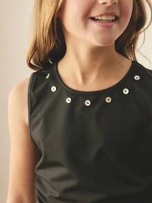 Girls' Black Summer Casual Pleated Sleeveless Dress,Autumn Sweet Cool Niche Design Little Black Dress For Daily Parties And Performances - Black - View 4