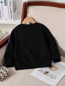Young Girls Floral Embroidered Fleece Crew Neck Sweatshirt, Autumn/Winter - Black - View 2
