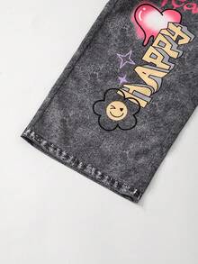 SHEIN Tween Girl Woven Letter Graphic Casual Straight Leg Pants, School, Campus, College Fall Winter