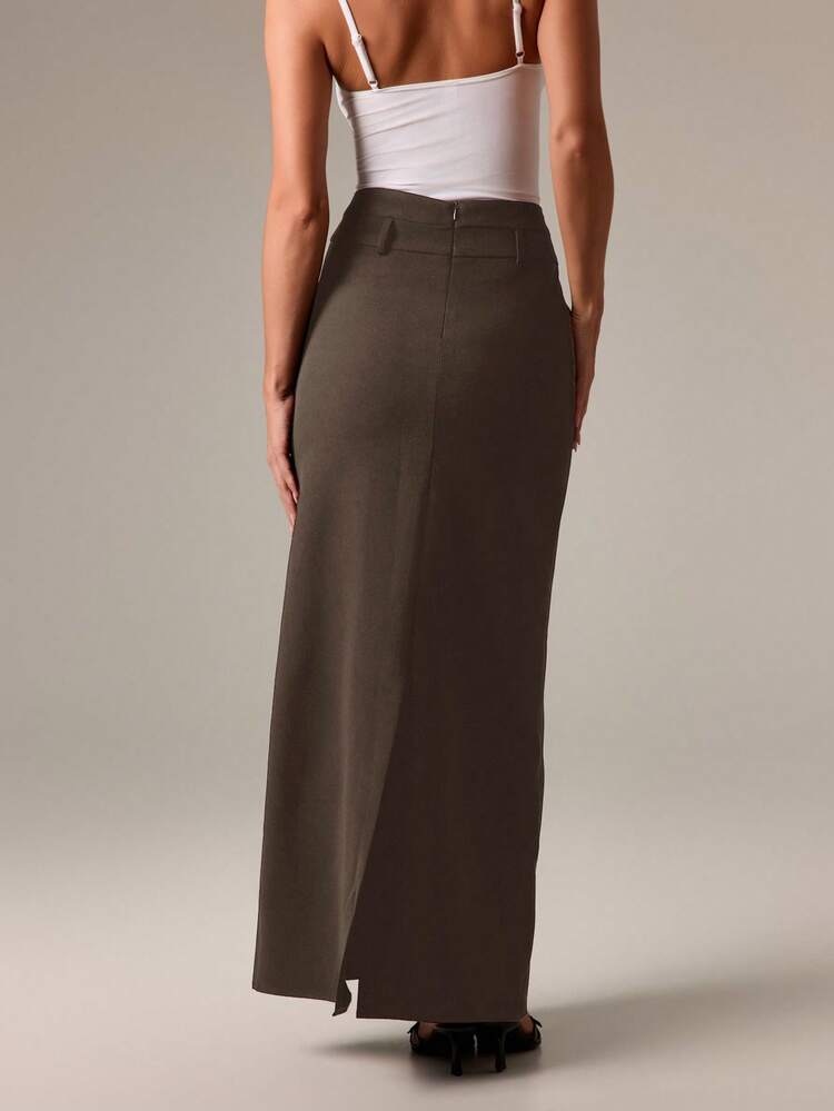 Tailored Maxi Skirt With Leather Belt