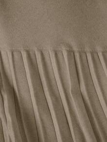 Franclia New Pleated Patchwork Knitted High Waist Slimming Midi A-Line Skirt, Casual Women Sweater Skirt - Brown - View 6