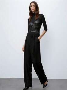 Maija 女士休闲修身黑色长袖高领上衣 - 黑色 - 查看 9