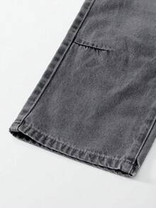 SHEIN Casuvi Kids Denimly Boys' Casual Daily Urban Street Elastic Waist Zipper Pocket Distressed Design Straight Leg Denim Jeans Oversized Jeans Y2k Baggy Jeans Black Baggy Jean - Light Grey - View 4