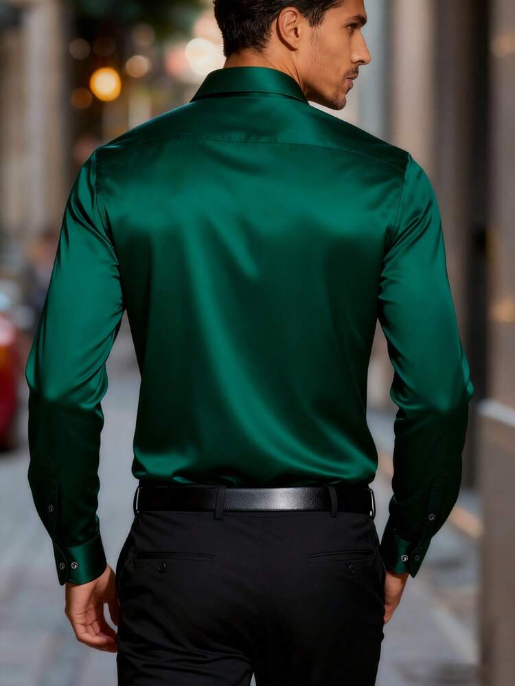 emerald green dress shirt Satin-Silk Emerald Green Classic Fit Charmeuse Silk Shirt  camixa.com