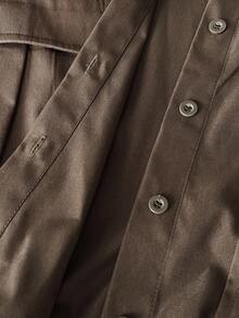 SHEIN CURVE+ 两件套加大码女式休闲套装 - 翻领外套和高腰百褶裙套装，适合工作和通勤，秋冬季穿着 - 棕色 - 查看 8