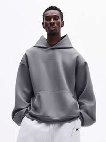 SUMWON Essential Regular Fit Overhead Pullover Hoodie With Chest Text Print And Centre Pocket For Casual Everyday Wear - Grey - View 3