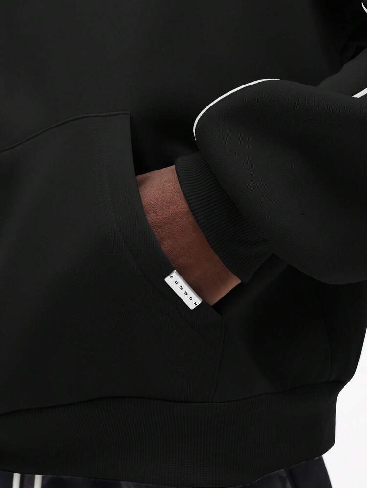 Slouchy Hoodie With White Piping Details