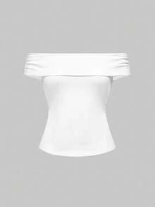 ROMWE Grunge Punk Spring / Summer  Grunge Y2K Subculture Leopard Print Hem Slit Off Shoulder T-Shirt For Women, Versatile & Practical - White - View 4